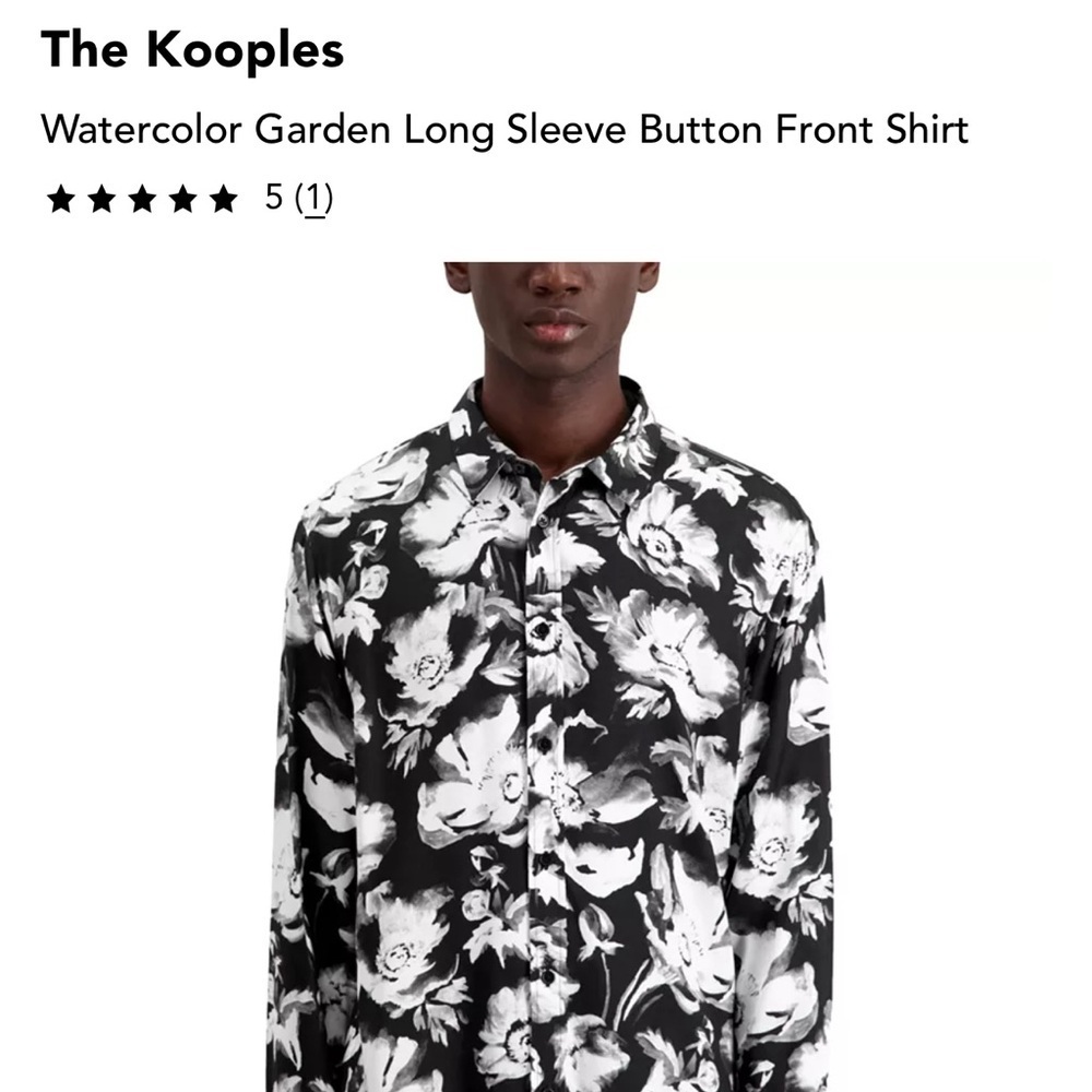 The Kooples Floral Button Up Xxl Watercolor Garden Shirt Designer Black White